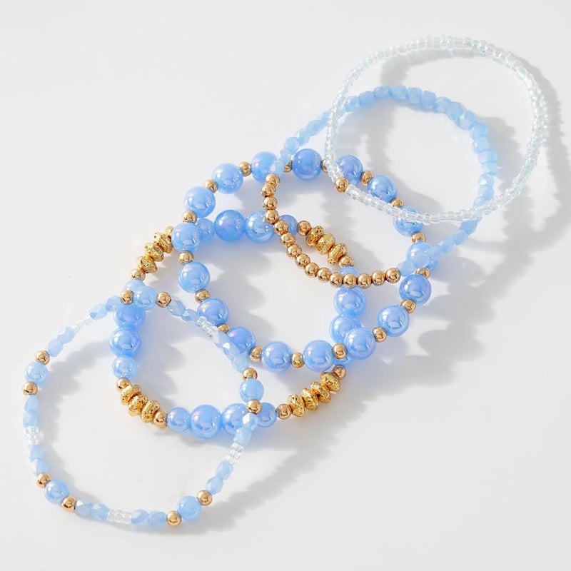 Aigrnc Boho Beaded Stretch Bracelets For Women Stackable Crystal Gold Plated Beaded Bracelets Set Trendy Handmade Friendship Braeclet Jewelry Gifts - Image 2